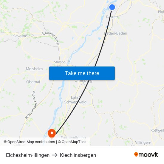 Elchesheim-Illingen to Kiechlinsbergen map