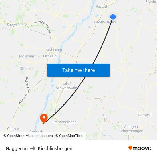 Gaggenau to Kiechlinsbergen map