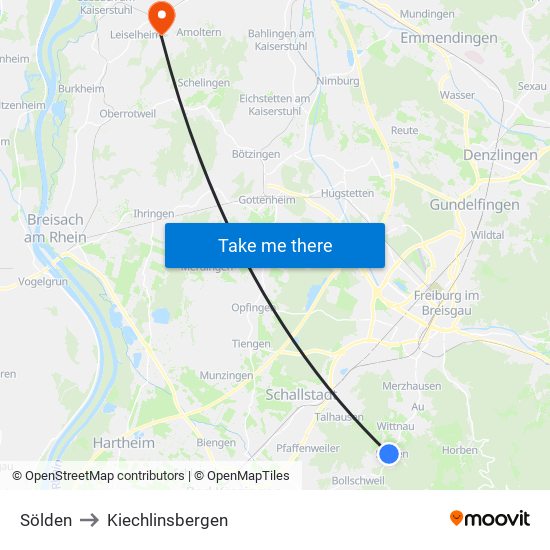 Sölden to Kiechlinsbergen map