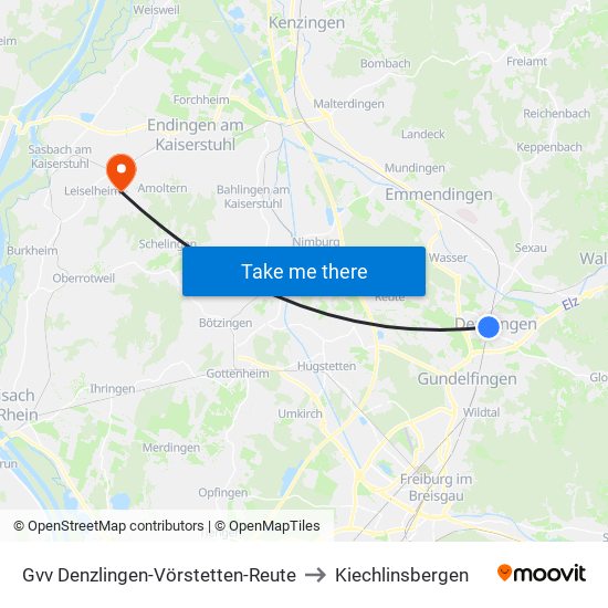 Gvv Denzlingen-Vörstetten-Reute to Kiechlinsbergen map