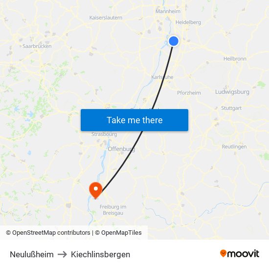 Neulußheim to Kiechlinsbergen map