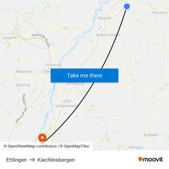 Ettlingen to Kiechlinsbergen map