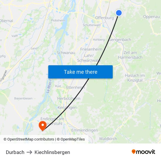 Durbach to Kiechlinsbergen map