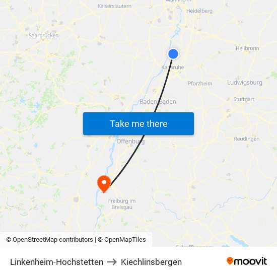 Linkenheim-Hochstetten to Kiechlinsbergen map