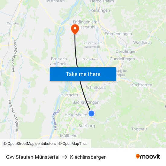 Gvv Staufen-Münstertal to Kiechlinsbergen map