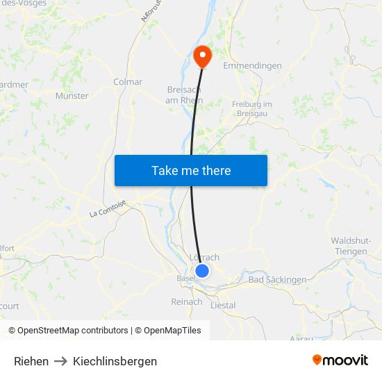 Riehen to Kiechlinsbergen map