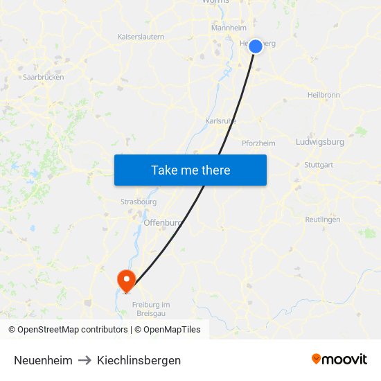 Neuenheim to Kiechlinsbergen map