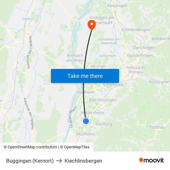 Buggingen (Kernort) to Kiechlinsbergen map
