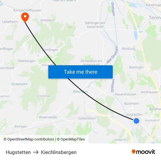 Hugstetten to Kiechlinsbergen map