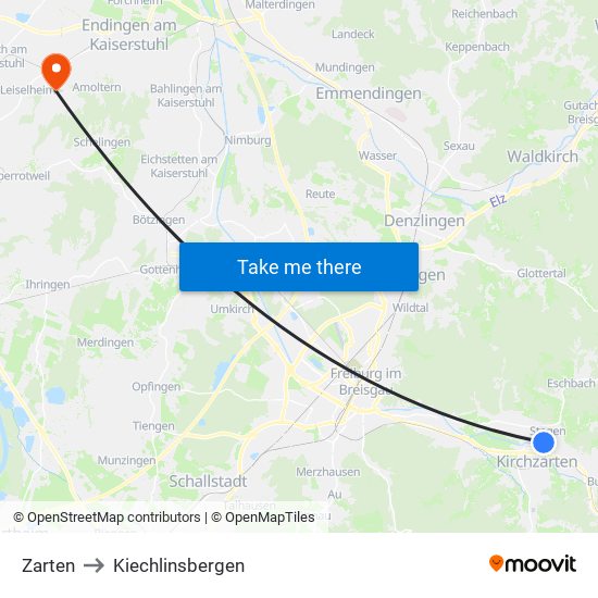 Zarten to Kiechlinsbergen map