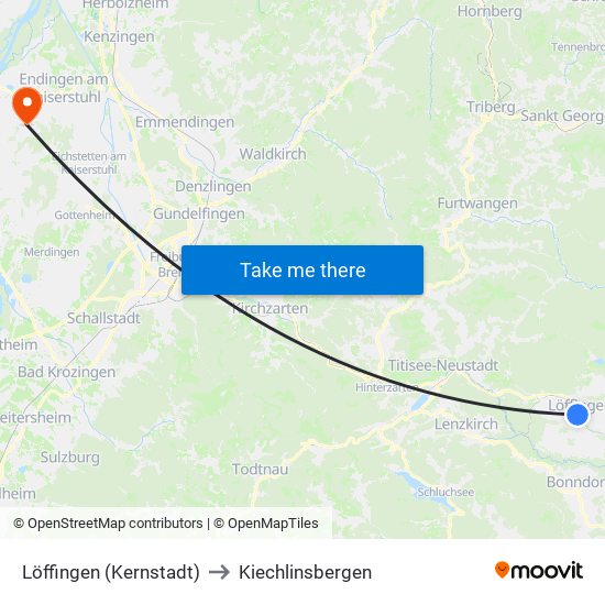 Löffingen (Kernstadt) to Kiechlinsbergen map