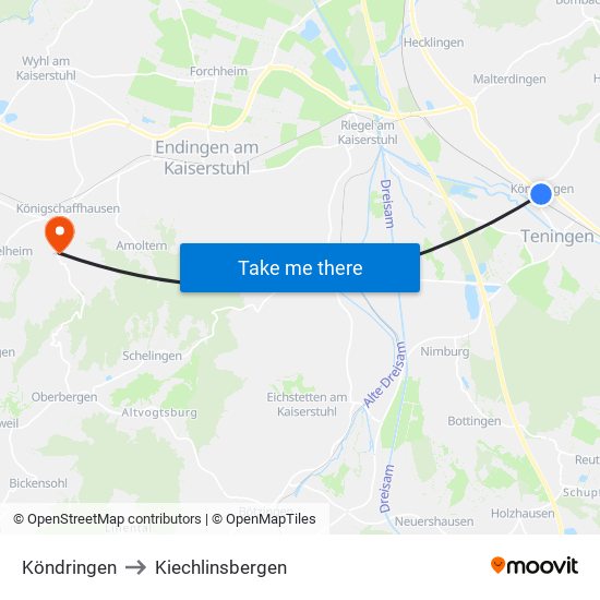 Köndringen to Kiechlinsbergen map