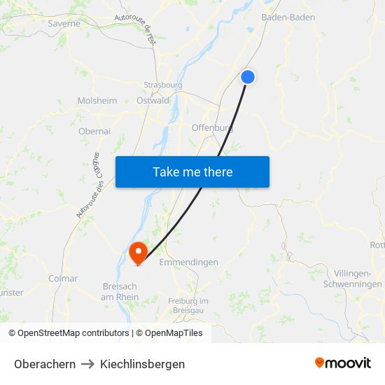 Oberachern to Kiechlinsbergen map