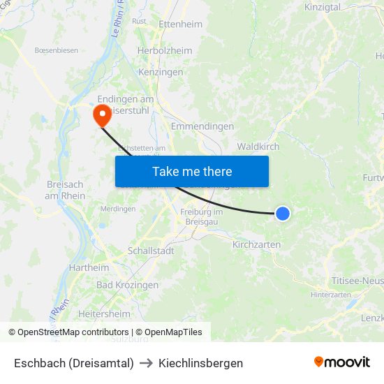 Eschbach (Dreisamtal) to Kiechlinsbergen map