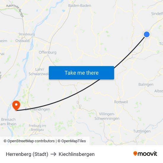 Herrenberg (Stadt) to Kiechlinsbergen map