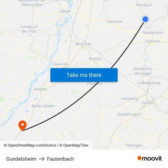 Gundelsheim to Fautenbach map