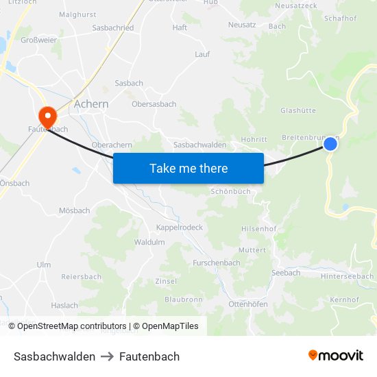 Sasbachwalden to Fautenbach map