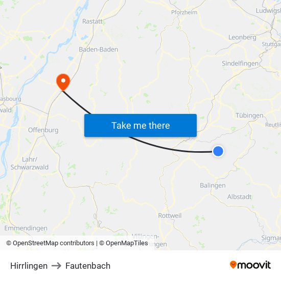 Hirrlingen to Fautenbach map