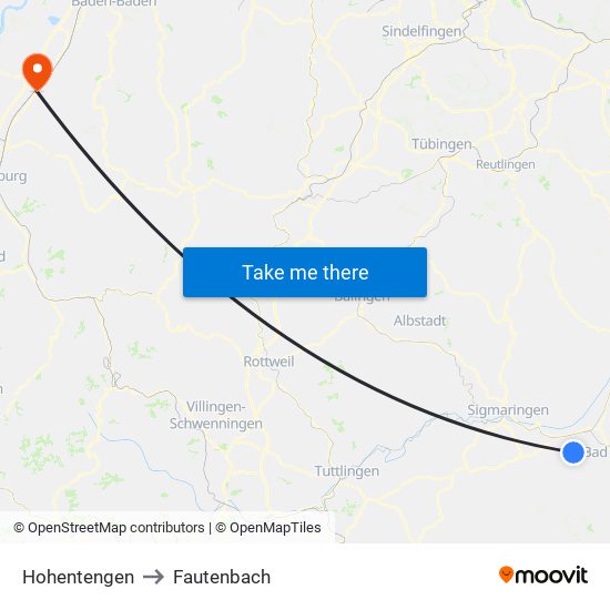 Hohentengen to Fautenbach map