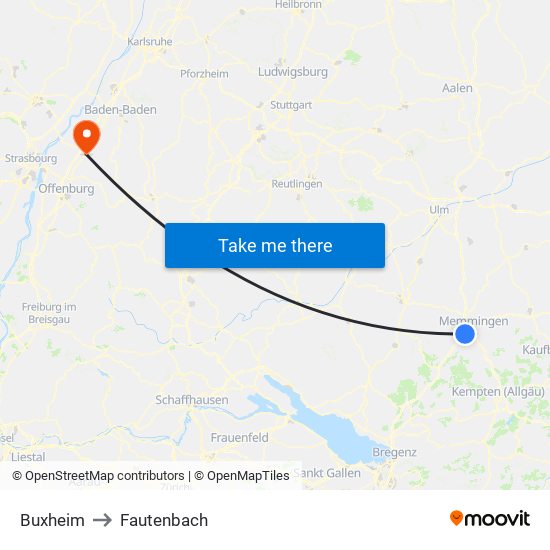 Buxheim to Fautenbach map