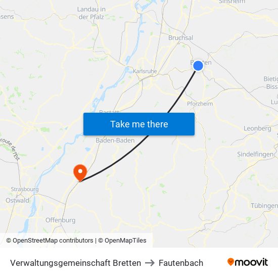 Verwaltungsgemeinschaft Bretten to Fautenbach map