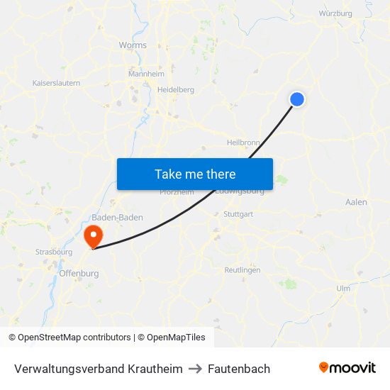 Verwaltungsverband Krautheim to Fautenbach map