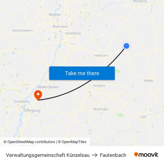 Verwaltungsgemeinschaft Künzelsau to Fautenbach map