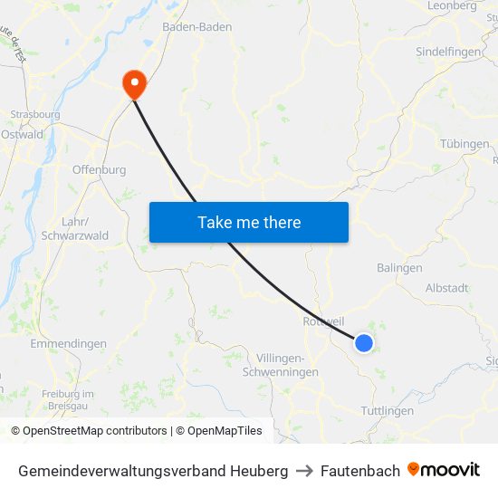 Gemeindeverwaltungsverband Heuberg to Fautenbach map