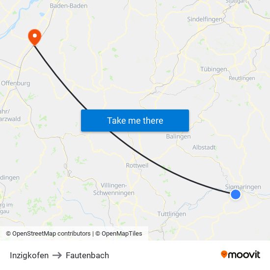 Inzigkofen to Fautenbach map