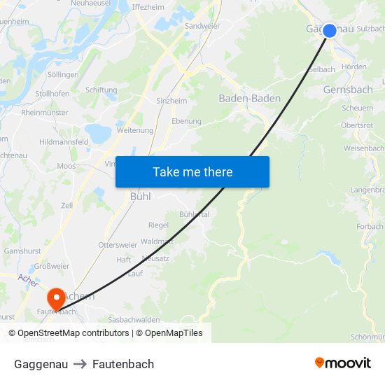 Gaggenau to Fautenbach map
