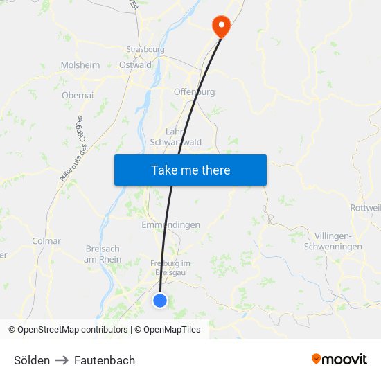 Sölden to Fautenbach map
