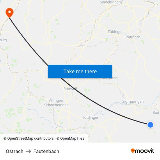 Ostrach to Fautenbach map