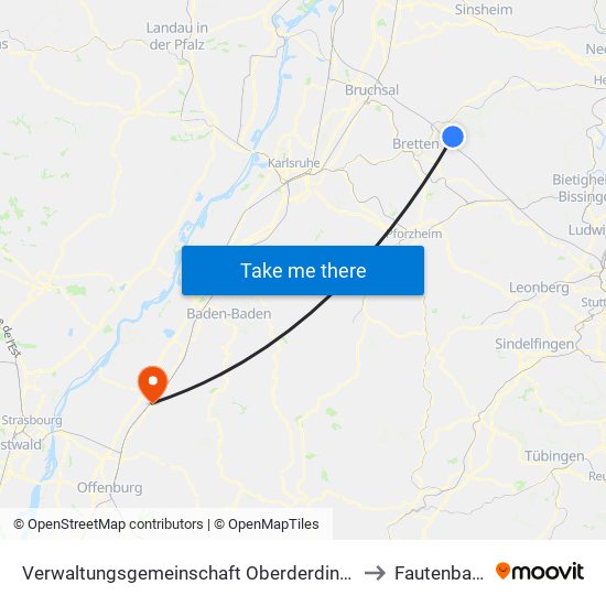 Verwaltungsgemeinschaft Oberderdingen to Fautenbach map