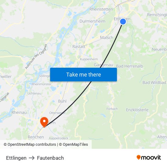 Ettlingen to Fautenbach map