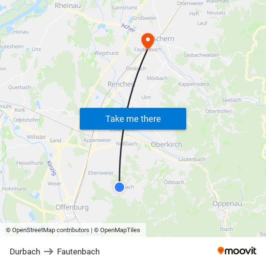 Durbach to Fautenbach map