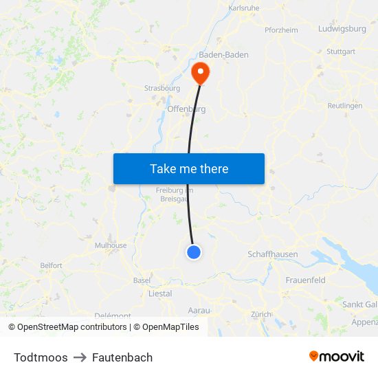 Todtmoos to Fautenbach map