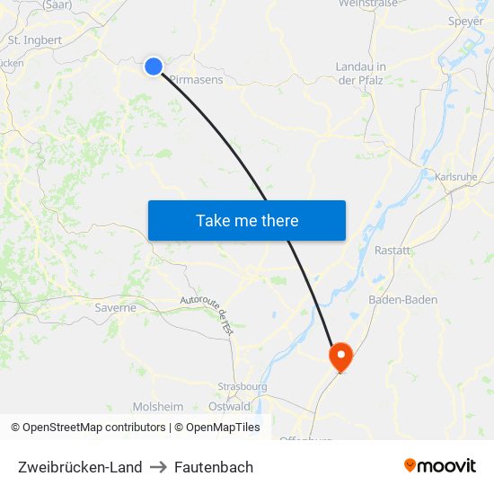 Zweibrücken-Land to Fautenbach map