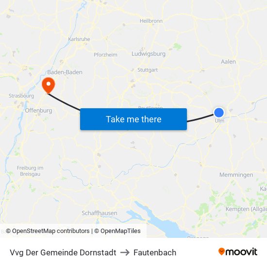 Vvg Der Gemeinde Dornstadt to Fautenbach map