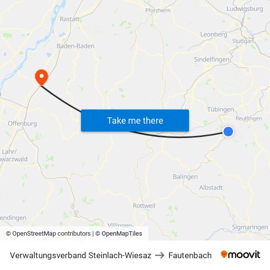 Verwaltungsverband Steinlach-Wiesaz to Fautenbach map