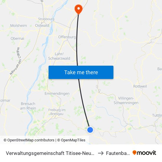 Verwaltungsgemeinschaft Titisee-Neustadt to Fautenbach map