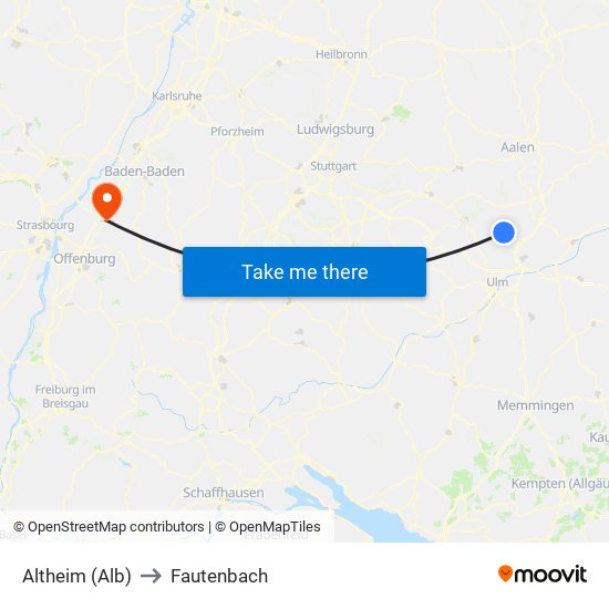 Altheim (Alb) to Fautenbach map