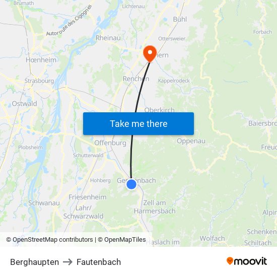 Berghaupten to Fautenbach map