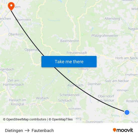 Dietingen to Fautenbach map