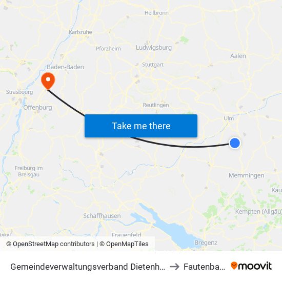 Gemeindeverwaltungsverband Dietenheim to Fautenbach map