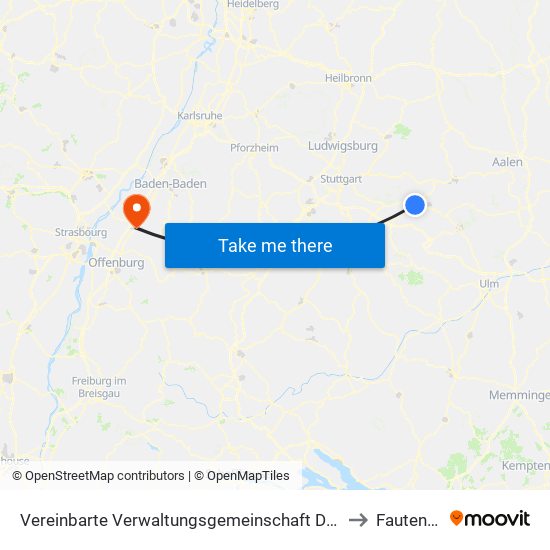 Vereinbarte Verwaltungsgemeinschaft Der Stadt Uhingen to Fautenbach map
