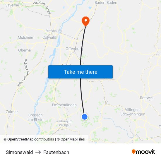 Simonswald to Fautenbach map