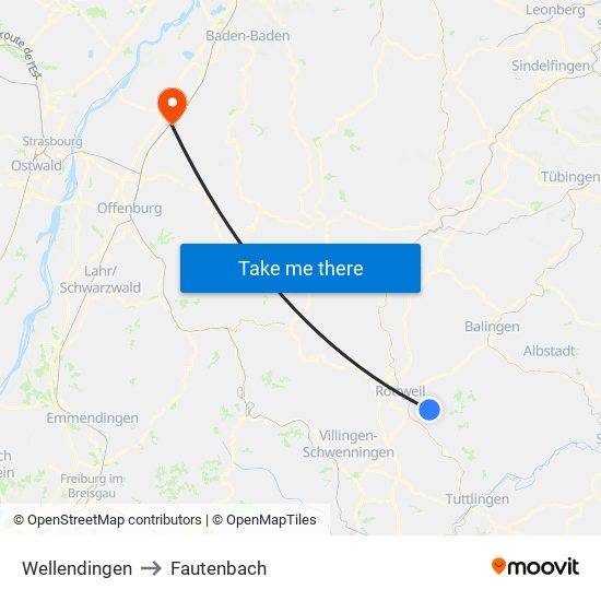 Wellendingen to Fautenbach map