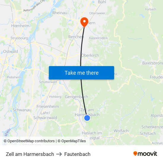 Zell am Harmersbach to Fautenbach map