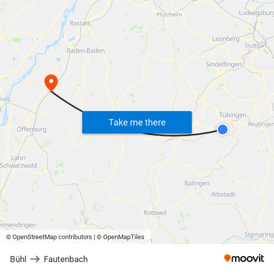 Bühl to Fautenbach map