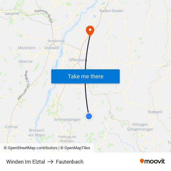 Winden Im Elztal to Fautenbach map